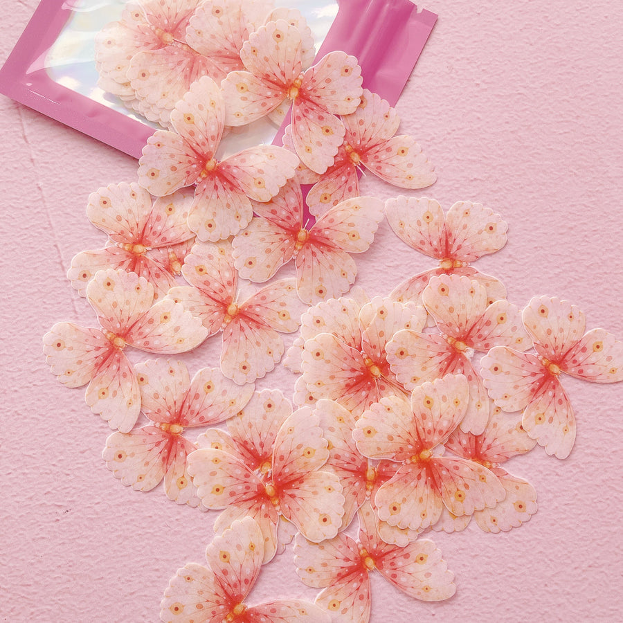 Edible Wafer Cake Cupcake Topper | Peachy Pudding Butterflies - Set of 24
