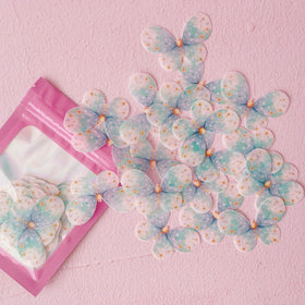 Edible Wafer Cake Cupcake Topper | Pixie Aqua & Gold Butterflies - Set of 24