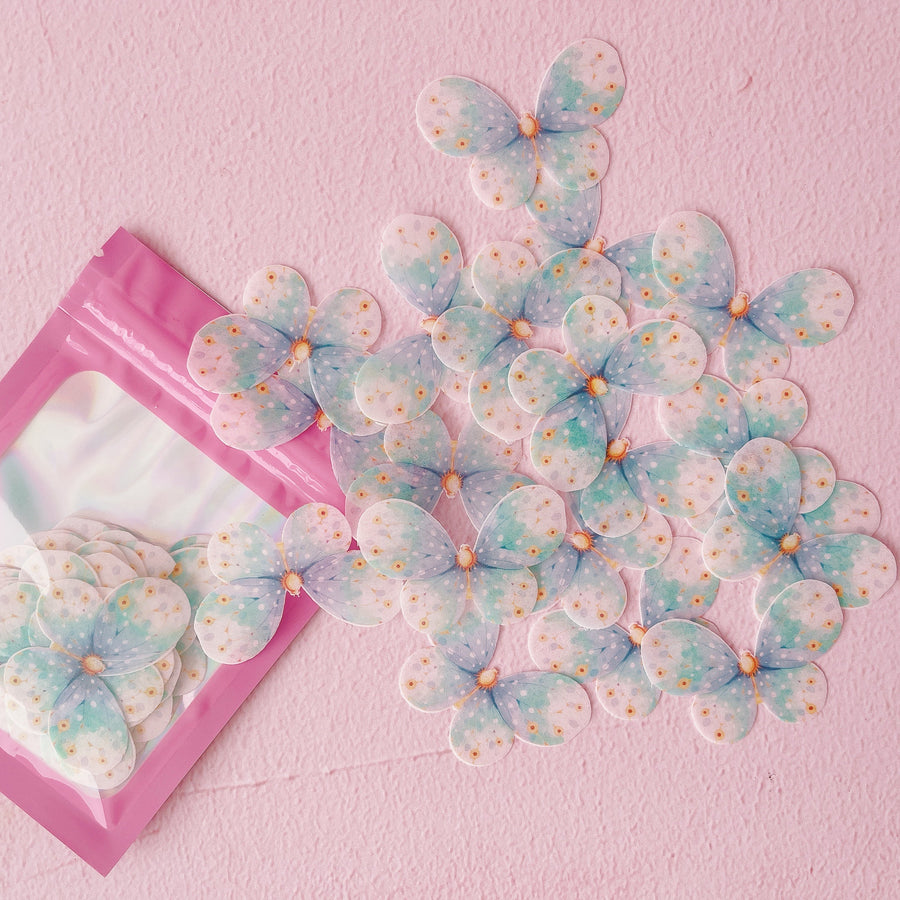 Edible Wafer Cake Cupcake Topper | Pixie Aqua & Gold Butterflies - Set of 24