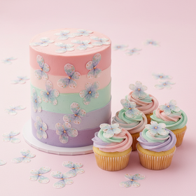 Edible Wafer Cake Cupcake Topper | Pixie Aqua & Gold Butterflies - Set of 24