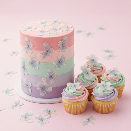 Edible Wafer Cake Cupcake Topper | Pixie Aqua & Gold Butterflies - Set of 24
