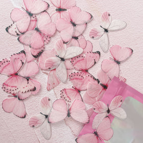 Edible Wafer Cake Cupcake Topper | Pretty In Pink Butterfly Butterflies - Set of 24