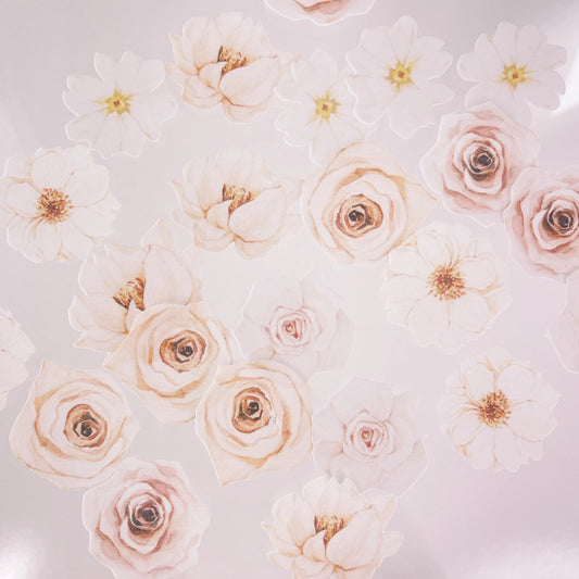 Edible Wafer Cake Cupcake Topper | Wafer Paper Ivory Florals Flowers - Set of 24