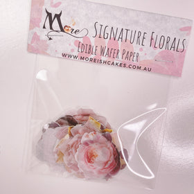 Edible Wafer Cake Cupcake Topper | Wafer Paper Pink Florals Flowers - Set of 24