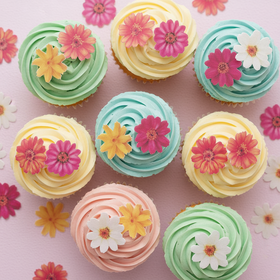 Edible Wafer Cake Cupcake Topper | Yellows and Oranges Cosmos Flowers - 15 Pack