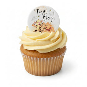 Team Boy edible topper on cream buttercream cupcake