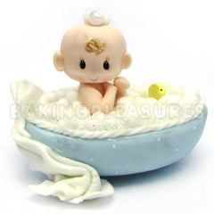 Baby in Tub Blue Porcelain Topper