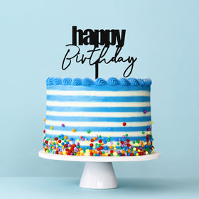 CURSIVE Happy Birthday Cake Topper - BLACK
