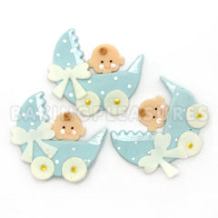 Blue Baby Carriage Porcelain Toppers 3pcs
