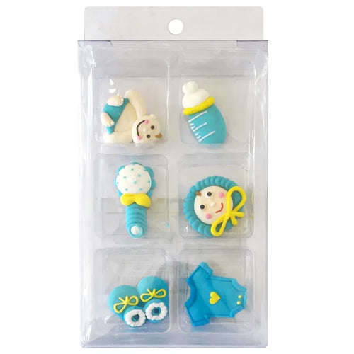 Edible Cupcake Decorations Blue Baby Boy Christening 6pcs