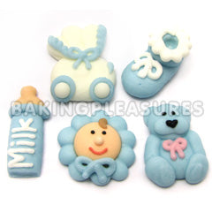 Blue Baby Christening Edible Cupcake Toppers 10pcs