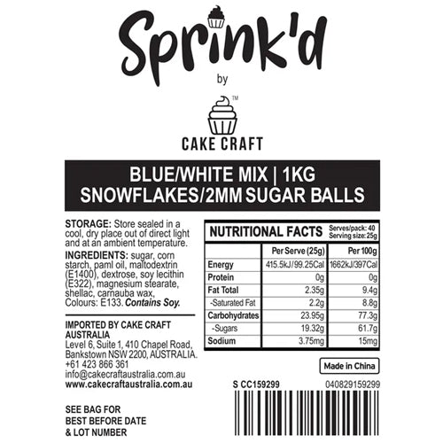 BULK Sprinkd Blue White Snowflake Sprinkles 1kg