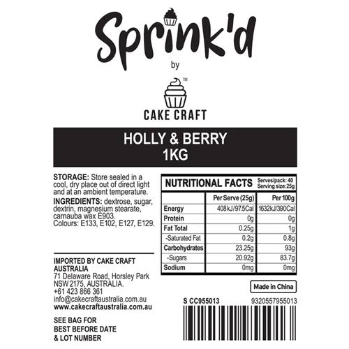 BULK Sprinkd Christmas Holly Berry Sprinkles 1kg