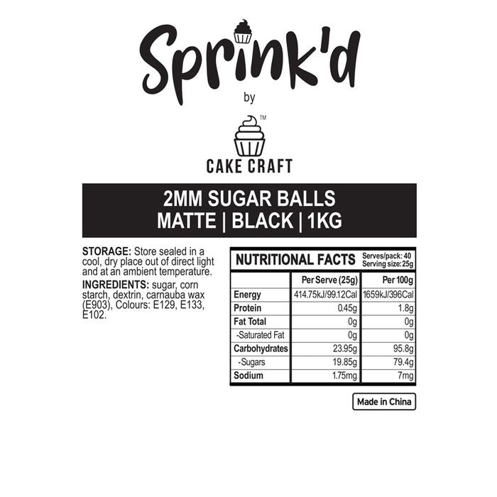 BULK Sprinkd Black Nonpareils 2mm Sprinkles 1kg