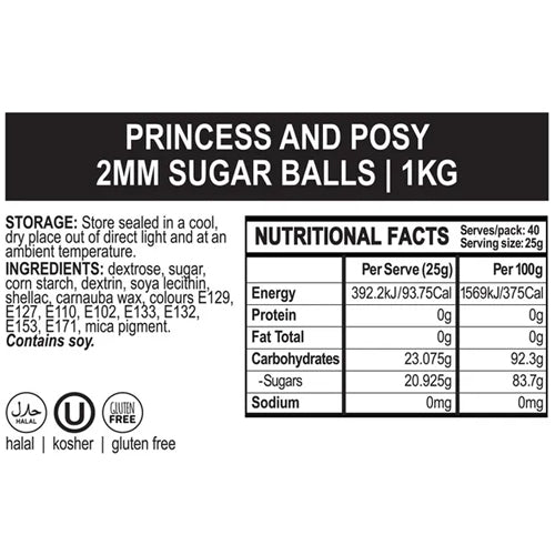 SPRINK'D | PRINCESS & POSY | SUGAR BALLS 2MM | 500G