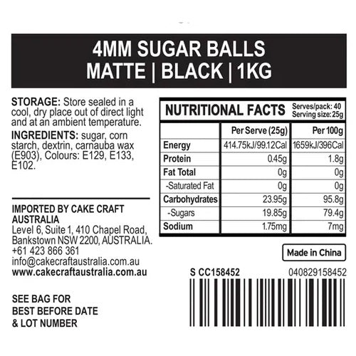 BULK Sprinkd Sugar Balls 4mm Black Sprinkles 1kg