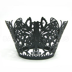 Butterfly D2 Pearl Black Lace Cupcake Wrappers 12pcs