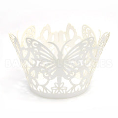 Butterfly D2 Pearl Off White Lace Cupcake Wrappers 12pcs