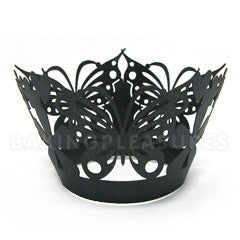 Butterfly Pearl Gunmetal Black Lace Cupcake Wrappers 12pcs