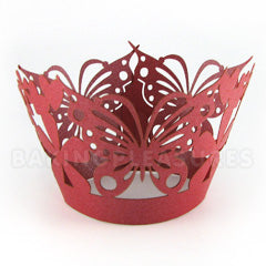 Butterfly Pearl Red Lace Cupcake Wrappers 12pcs