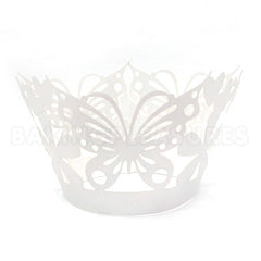 Butterfly Pearl White Lace Cupcake Wrappers 12pcs