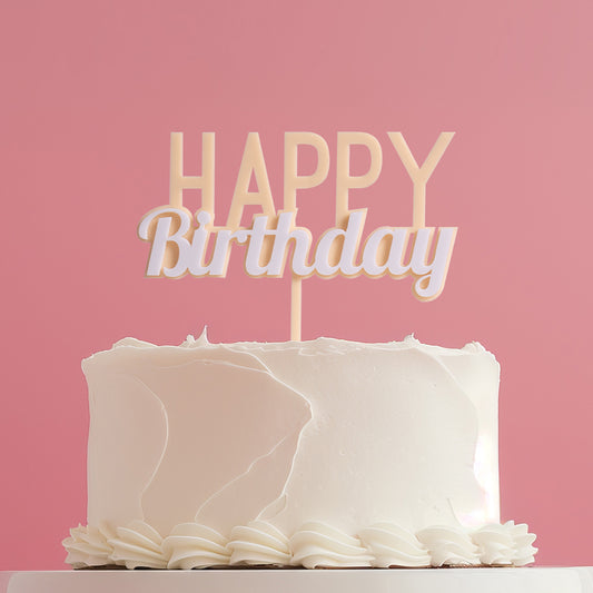 Milkshake Happy Birthday Pastel Yellow Caramel Cake Topper