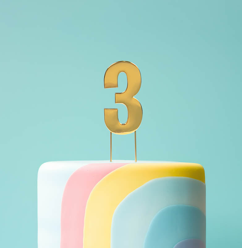 BOLD  Cake Topper (7cm) - GOLD NUMBER 3