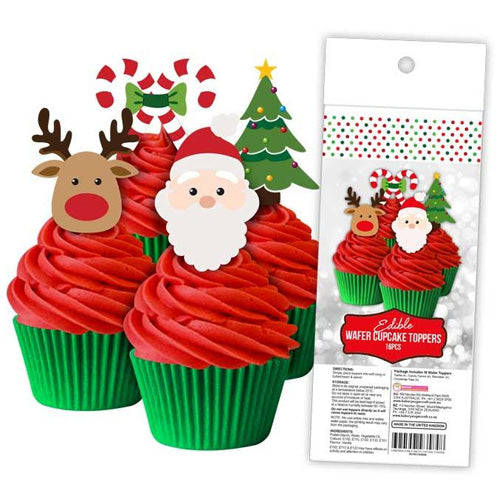 Christmas Edible Wafer Cupcake Toppers 16pcs