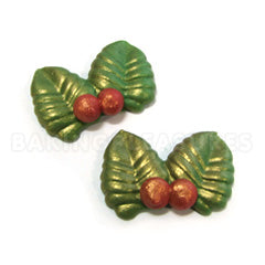 Christmas Holly Leaves Green Cupcake Toppers 16pcs