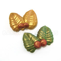 Christmas Holly Leaves Green & Gold Cupcake Toppers 16pcs