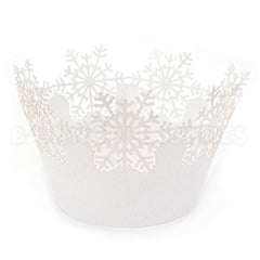 Christmas Snowflake Pearl White Lace Cupcake Wrappers 12pcs