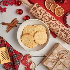 Deer & Hollies Christmas Embossed Wooden Rolling Pin 16.5cm