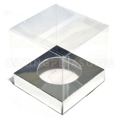 Clear Mini Cupcake Boxes w Silver Insert 18pcs