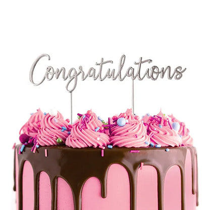 Congratulations Silver Metal Cake Topper