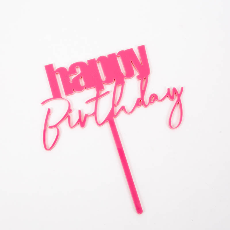 CURSIVE Happy Birthday Cake Topper - PINK