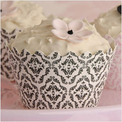 Damask Charcoal Reusable Cupcake Wrappers 12pcs