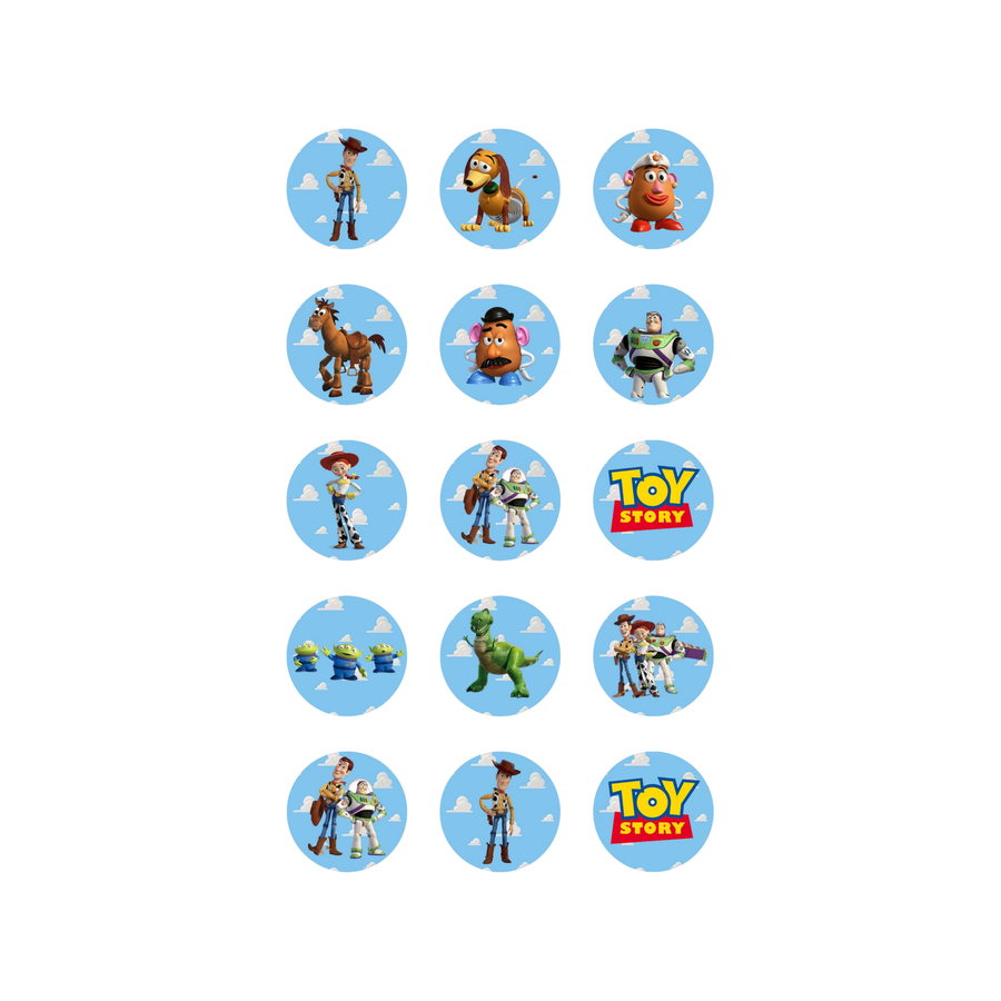 Toy Story Friends 15 edible toppers full sheet uncropped all 15 designs visible