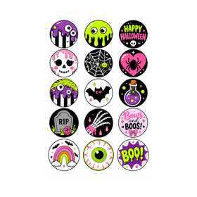 Halloween Neon Colour Mill Style 15 edible toppers full sheet uncropped all designs visible