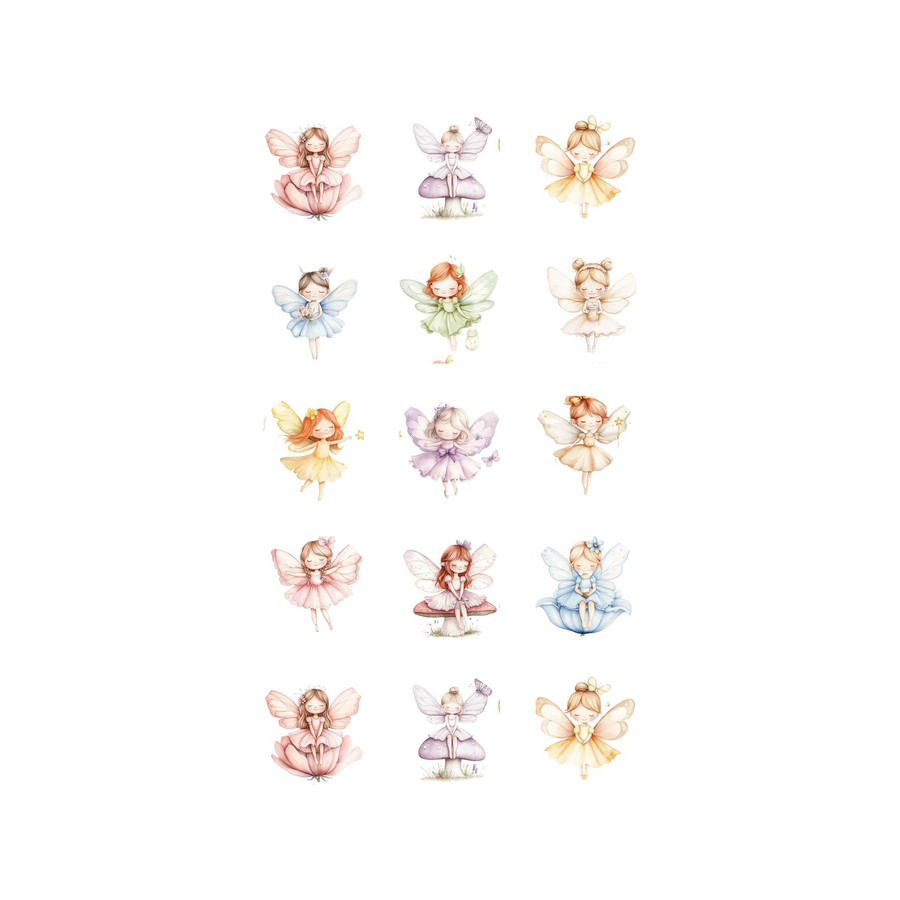 Watercolour Fairies 15 edible toppers full sheet uncropped all designs visible