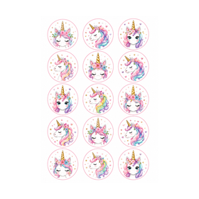 Watercolour Unicorn 15 edible toppers full sheet uncropped all designs visible