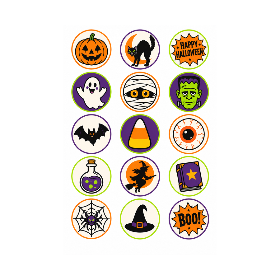 Halloween Classic Spooky 15 edible toppers full sheet uncropped all designs visible