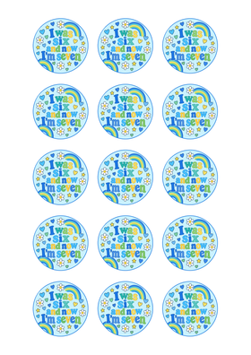 I Was Six Now I'm Seven Boys 15 edible cupcake cookie toppers A4 print sheet