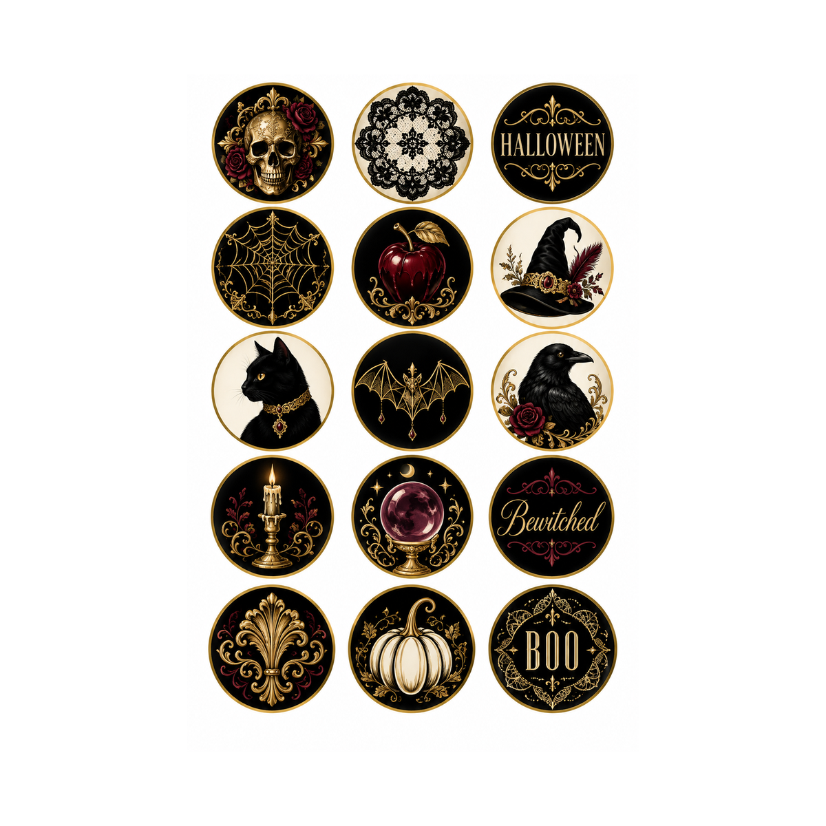 Halloween Gothic Glam 15 edible toppers full sheet uncropped all designs visible