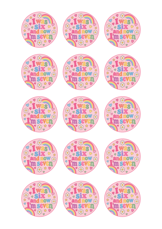 I Was Six Now I'm Seven 15 edible toppers full sheet uncropped all designs visible