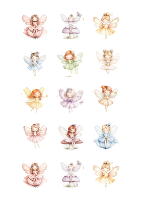 Watercolour Fairies 15 edible cupcake cookie toppers A4 print sheet