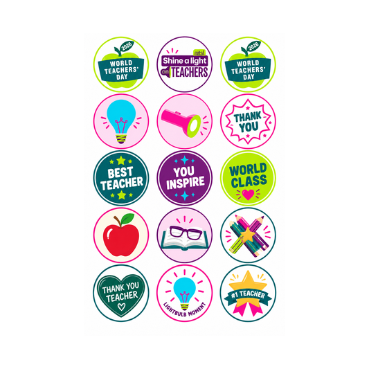 World Teachers Day 2026 Sheet 1 15 edible toppers full sheet uncropped all designs visible