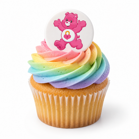 Care Bears edible topper on pastel cupcake
