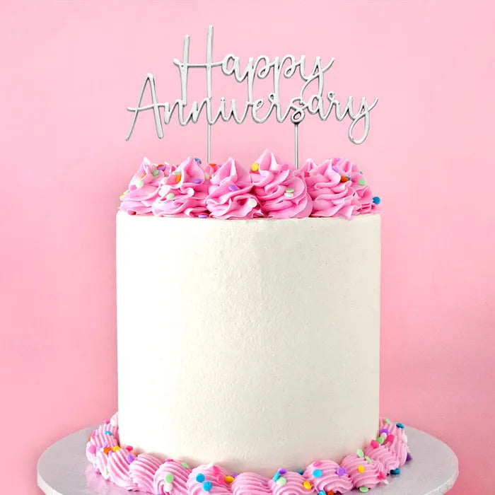 Happy Anniversary Silver Metal Cake Topper