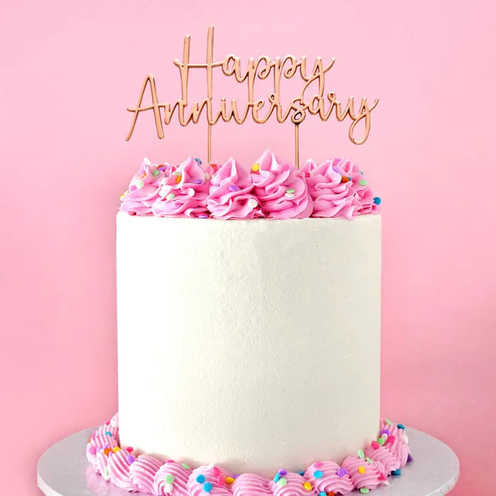 Happy Anniversary Rose Gold Metal Cake Topper