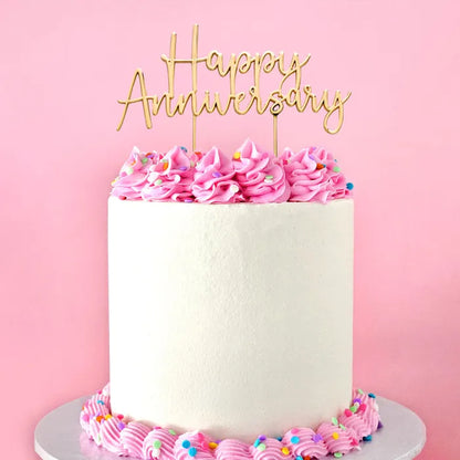 Happy Anniversary Gold Metal Cake Topper